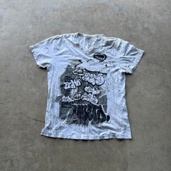 Y2k ecko Unlimited distressed white graphic mens size L - Picture 1 of 2